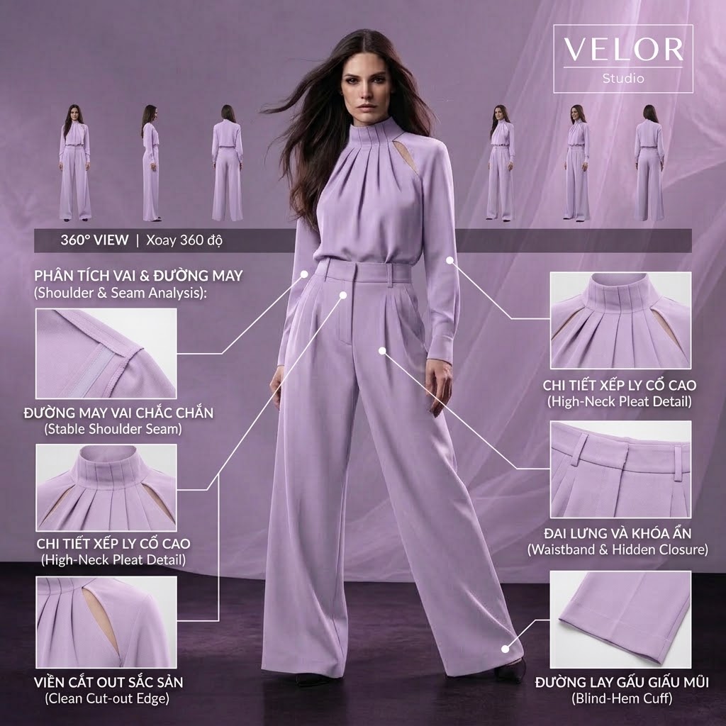 Bộ tailoring nữ Season 1 màu tím ngọc trai với phân tích chi tiết thiết kế